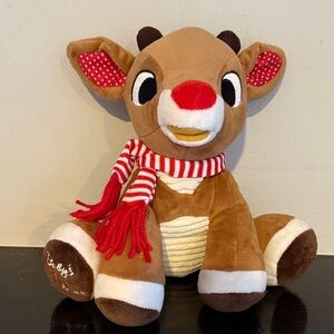 Brown Plush Reindeer Toy with Red Scarf